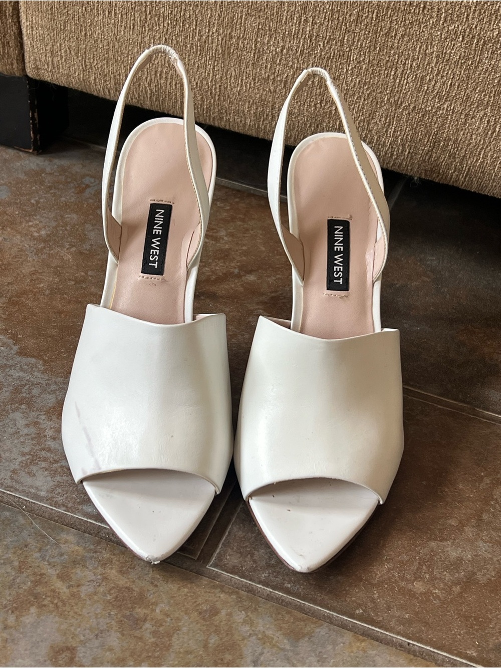 Nine West White Open-Toe Slingback Mules